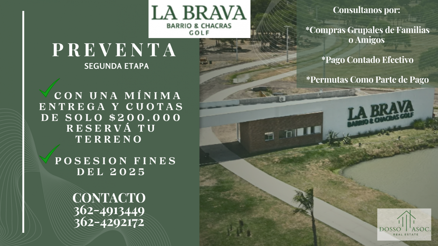 Hoy te presentamos la Preventa de la Segunda Etapa de La Brava Barrio & Chacras Golf, ubicada a 15 minutos de la ciudad de Resistencia sobre Ruta Provincial No 16.