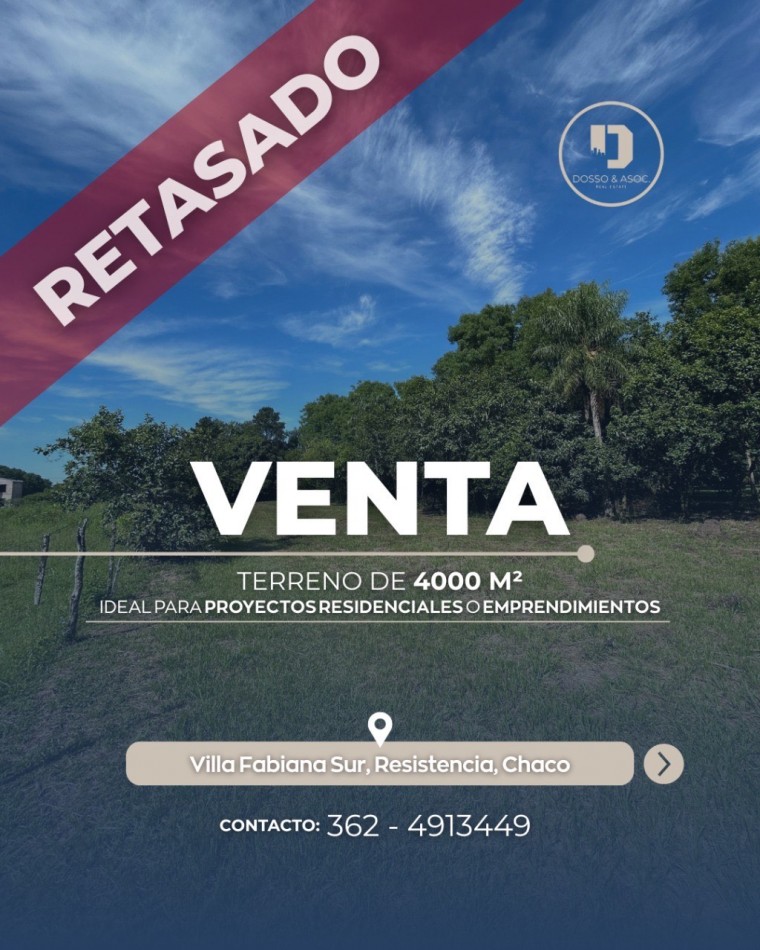 Vende Terreno en Venta en Villa Fabiana Sur de 4000mts2 - Resistencia, Chaco 