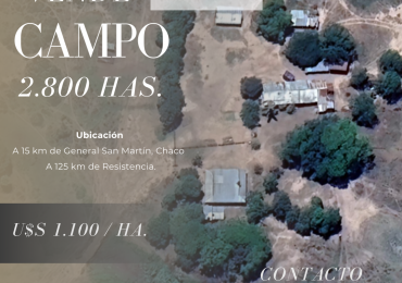 Vende campo A 15 km de General San Martin, Chaco (S 26° 26' 0.571''   O 59° 8' 49.515''). A 125 km de Resistencia. 